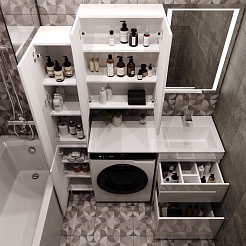 Style Line Тумба с раковиной Даймонд 120 R glass, Люкс белая, PLUS – фотография-10